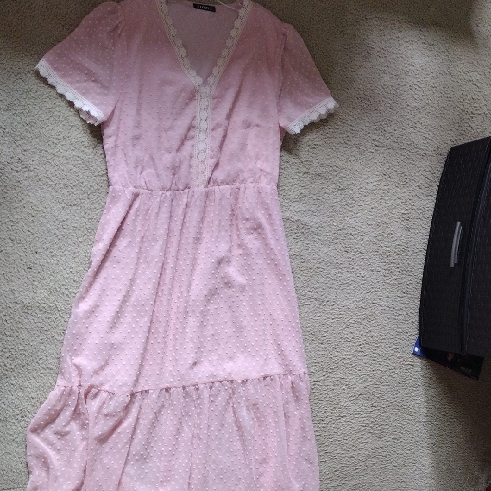 Pink Tiered Ruffled V-Neck Sundress